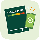 Icons of a MG-ADL scale worksheet and cell phone.